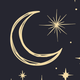 Crescent moon and stars on a dark background
