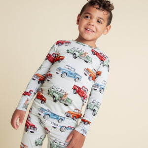 Baby Kids Bamboo Pajamas — Ruff Ride Long Sleeve Pajama Set — Image 1