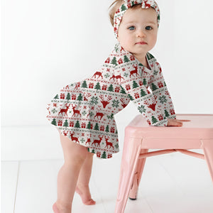 Baby Kids Bamboo Pajamas — Deer to Dream Long Sleeve Ruffle Dress — Image 1
