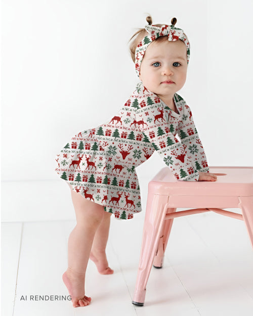 Baby Kids Bamboo Pajamas — Deer to Dream Long Sleeve Ruffle Dress — Image 1