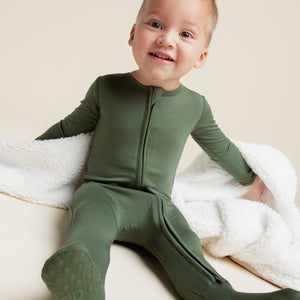 Baby Kids Bamboo Pajamas — Sage the Day Footie — Image 1