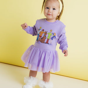 Baby Kids Bamboo Pajamas — Scooby-Doo™ Gang Long Sleeve Sweatshirt Tulle Dress with Snaps — Image 1