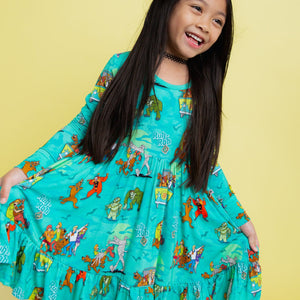Baby Kids Bamboo Pajamas — Scooby-Doo™ Mystery Crew Long Sleeve Dress & Shorts Set — Image 1
