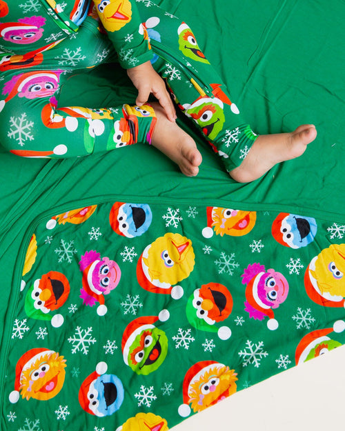Baby Kids Bamboo Pajamas — Sesame Street™ Holiday Cheer Bum Bum Blanket — Image 1