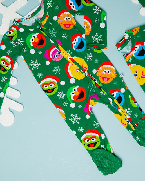 Baby Kids Bamboo Pajamas — Sesame Street™ Holiday Cheer Footie — Image 2