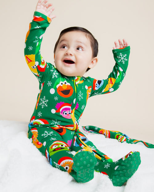 Baby Kids Bamboo Pajamas — Sesame Street™ Holiday Cheer Footie — Image 1