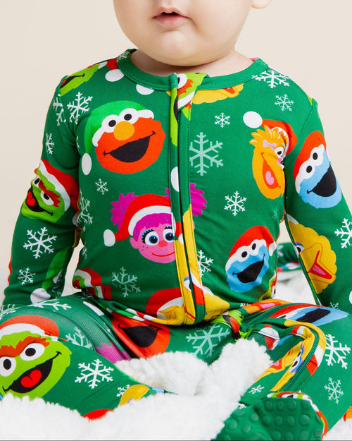 Baby Kids Bamboo Pajamas — Sesame Street™ Holiday Cheer Footie — Image 3