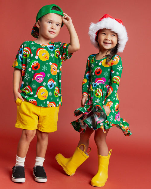 Baby Kids Bamboo Pajamas — Sesame Street™ Holiday Cheer Long Sleeve Dress & Shorts Set — Image 8