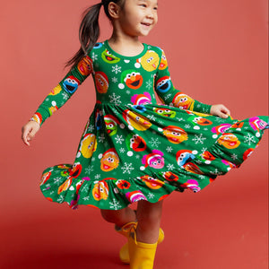 Baby Kids Bamboo Pajamas — Sesame Street™ Holiday Cheer Long Sleeve Dress & Shorts Set — Image 4