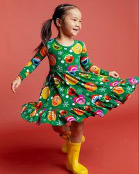 Baby Kids Bamboo Pajamas — Sesame Street™ Holiday Cheer Long Sleeve Dress & Shorts Set — Image 4