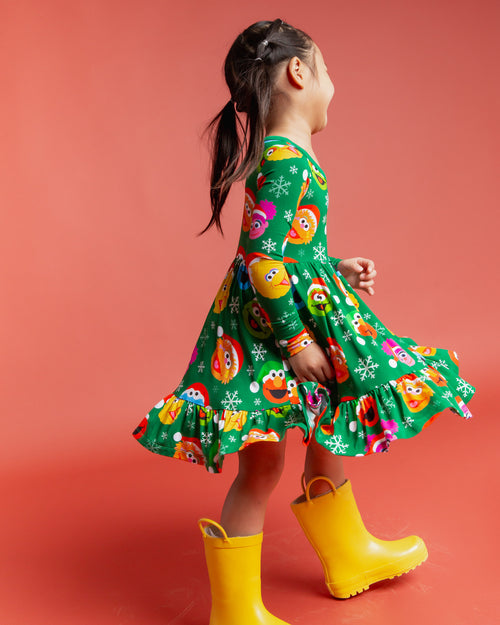 Baby Kids Bamboo Pajamas — Sesame Street™ Holiday Cheer Long Sleeve Dress & Shorts Set — Image 6