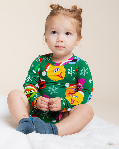 Baby Kids Bamboo Pajamas — Sesame Street™ Holiday Cheer Long Sleeve Ruffle Dress — Image 6