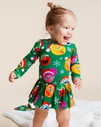 Baby Kids Bamboo Pajamas — Sesame Street™ Holiday Cheer Long Sleeve Ruffle Dress — Image 1
