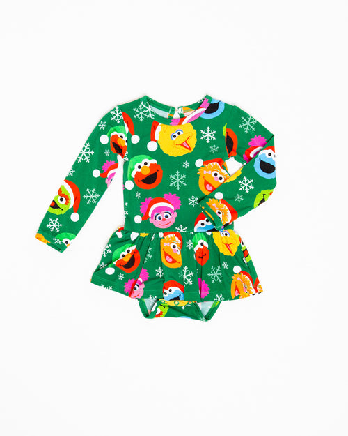 Baby Kids Bamboo Pajamas — Sesame Street™ Holiday Cheer Long Sleeve Ruffle Dress — Image 5