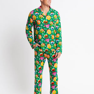 Baby Kids Bamboo Pajamas — Sesame Street™ Holiday Cheer Men's Collar Shirt & Pants Set — Image 1