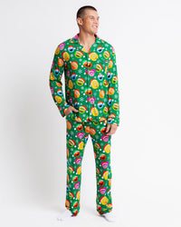 Baby Kids Bamboo Pajamas — Sesame Street™ Holiday Cheer Men's Collar Shirt & Pants Set — Image 1