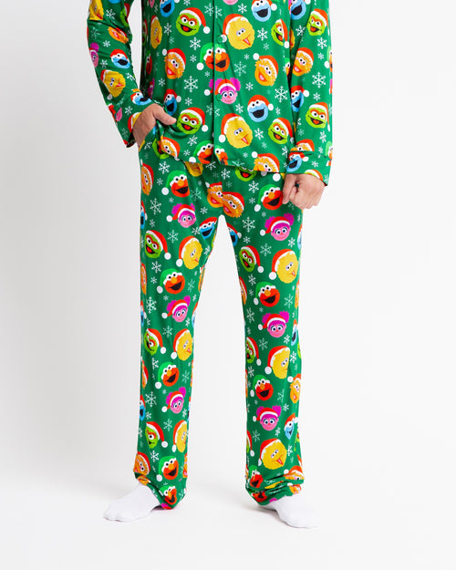 Baby Kids Bamboo Pajamas — Sesame Street™ Holiday Cheer Men's Collar Shirt & Pants Set — Image 4