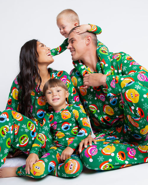 Baby Kids Bamboo Pajamas — Sesame Street™ Holiday Cheer Men's Collar Shirt & Pants Set — Image 3