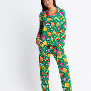 Baby Kids Bamboo Pajamas — Sesame Street™ Holiday Cheer Women's Long Sleeve Collar Shirt & Pants Pajama Set — Image 1