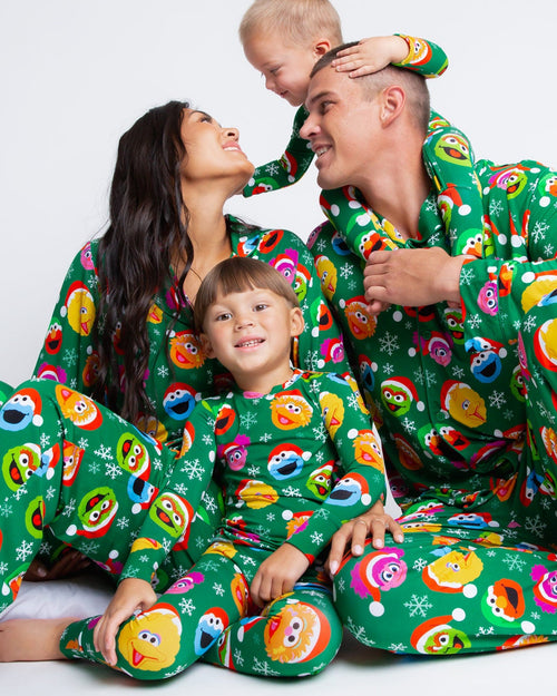 Baby Kids Bamboo Pajamas — Sesame Street™ Holiday Cheer Women's Long Sleeve Collar Shirt & Pants Pajama Set — Image 2