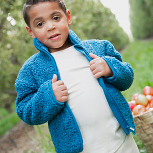Baby Kids Bamboo Pajamas — Navy or Not Kids Zip-Up Sherpa Jacket — Image 1