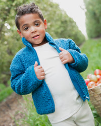 Baby Kids Bamboo Pajamas — Navy or Not Kids Zip-Up Sherpa Jacket — Image 1