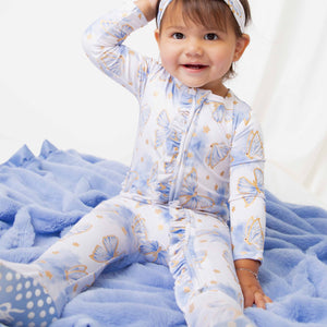 Baby Kids Bamboo Pajamas — Wish Upon a Wing Ruffle Footie — Image 1