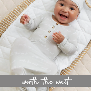 Baby Kids Bamboo Pajamas — Worth The Wait Knotted Gown & Beanie Set — Image 1
