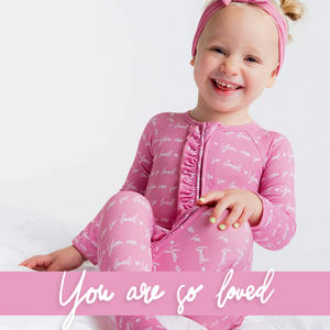 Baby Kids Bamboo Pajamas — You Are So Loved - Pink-a-Boo Convertible Ruffle Romper — Image 1