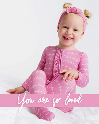 Baby Kids Bamboo Pajamas — You Are So Loved - Pink-a-Boo Convertible Ruffle Romper — Image 1