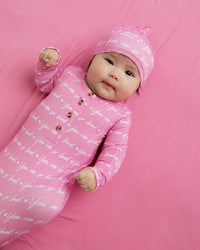 Baby Kids Bamboo Pajamas — You Are So Loved - Pink-a-Boo Knotted Gown & Beanie Set — Image 1