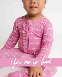 Baby Kids Bamboo Pajamas — You Are So Loved - Pink-a-Boo Ruffle Footie — Image 1