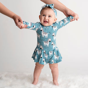 Bums & Roses - Baby & Kids Bamboo Pajamas - Earn Your Stripes Ruffle Dress - Image 1