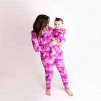 Baby Kids Bamboo Pajamas — Magenta Tie Dye Mama Jogger Sweatpants — Image 1