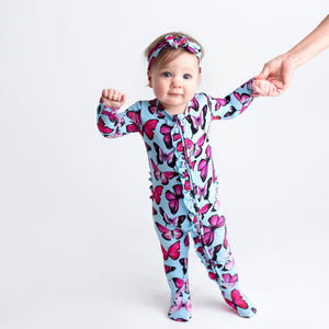 Bums & Roses - Baby & Kids Bamboo Pajamas - Fly Girl Ruffle Footie - Image 1