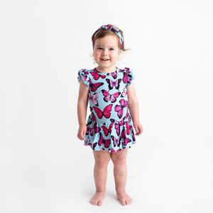 Bums & Roses - Baby & Kids Bamboo Pajamas - Fly Girl Ruffle Dress - Image 1