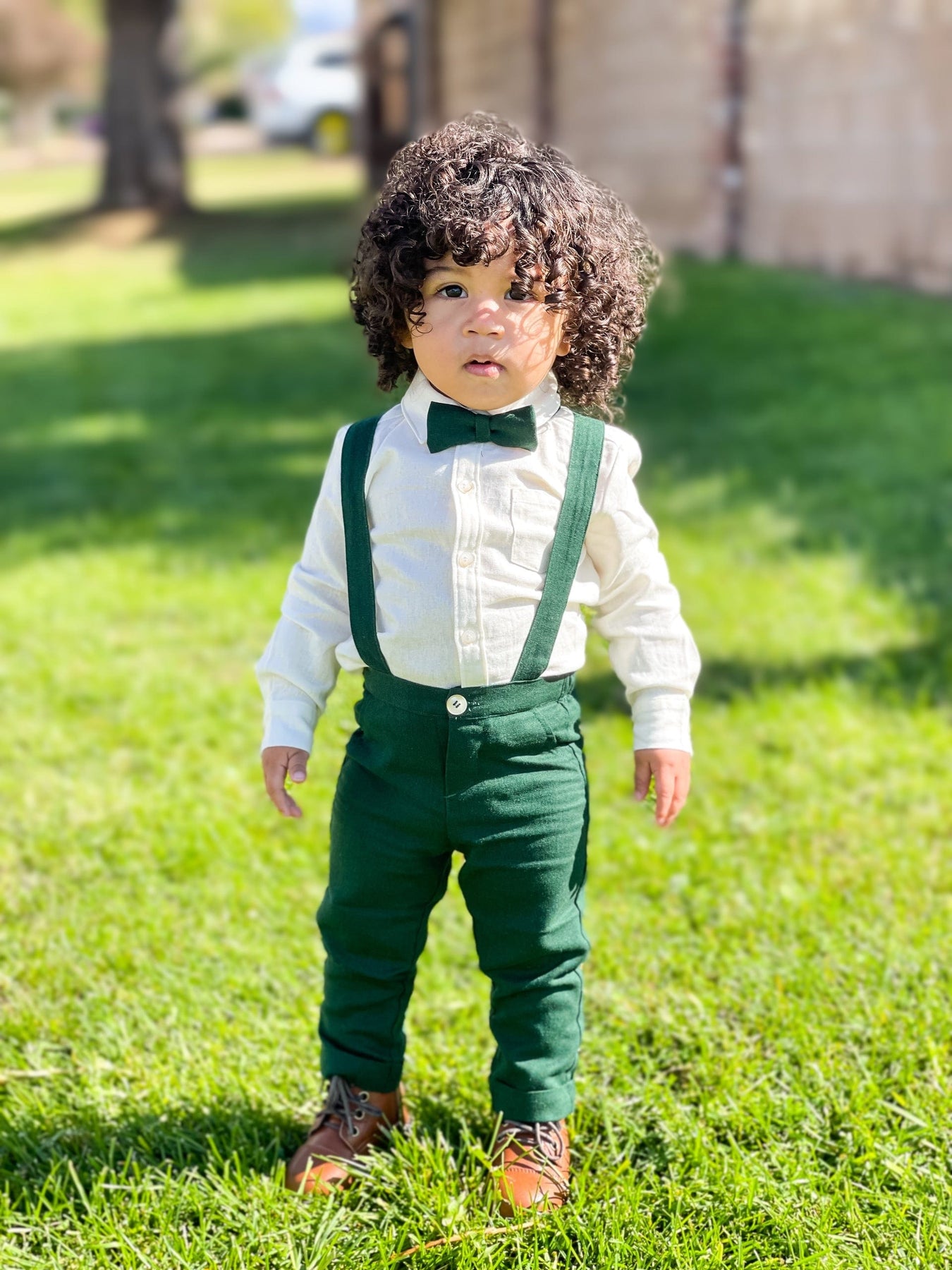 Emerald Suspender Pants, Shirt and Bow Tie Set