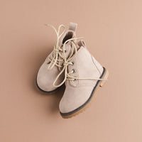 Baby Kids Bamboo Pajamas — Taupe Faux Suede Boots — Image 1