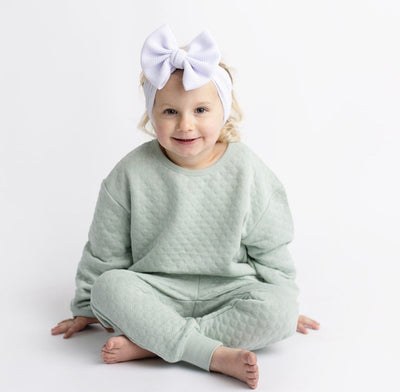 Baby Kids Bamboo Pajamas — Mint Quilted Jogger Set — Image 1