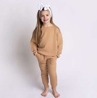 Baby Kids Bamboo Pajamas — Camel Quilted Jogger Set — Image 1