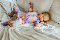 Baby Kids Bamboo Pajamas — Cotton Candy Sky Ruffle Footie — Image 1