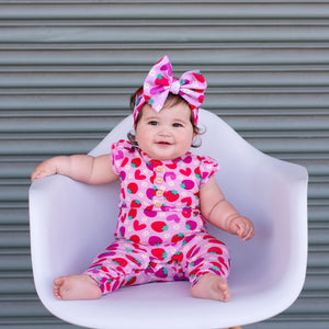 Baby Kids Bamboo Pajamas — Berry In Love Ruffle Romper — Image 1