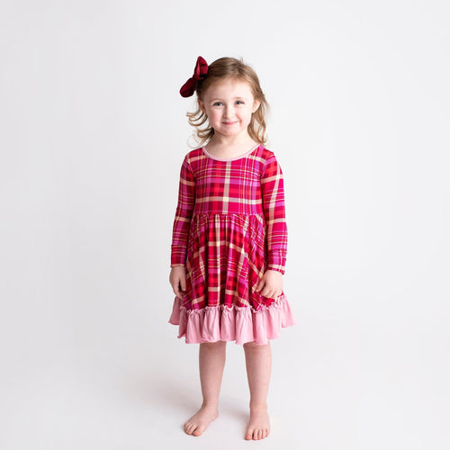 Berry Plaid Girls Dress - FINAL SALE - Image 4 - Bums & Roses