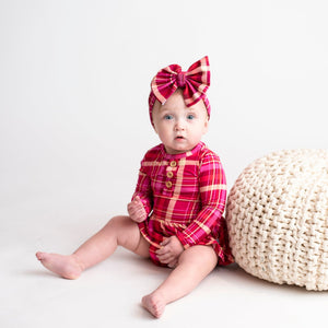 Bums & Roses - Baby & Kids Bamboo Pajamas - Berry Plaid Ruffle Dress - Image 1