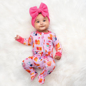 Bums & Roses - Baby & Kids Bamboo Pajamas - Love at First Bite - Pink - Footie - Image 1