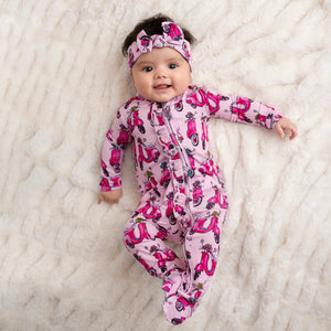 Bums & Roses - Baby & Kids Bamboo Pajamas - Wheelie Sweet Ruffle Footie - Image 1