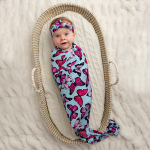 Bums & Roses - Baby & Kids Bamboo Pajamas - Fly Girl Swaddle Headwrap Set - Image 1