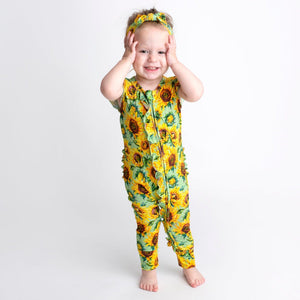 Bums & Roses - Baby & Kids Bamboo Pajamas - Sun Kissed Ruffle Romper - Image 1