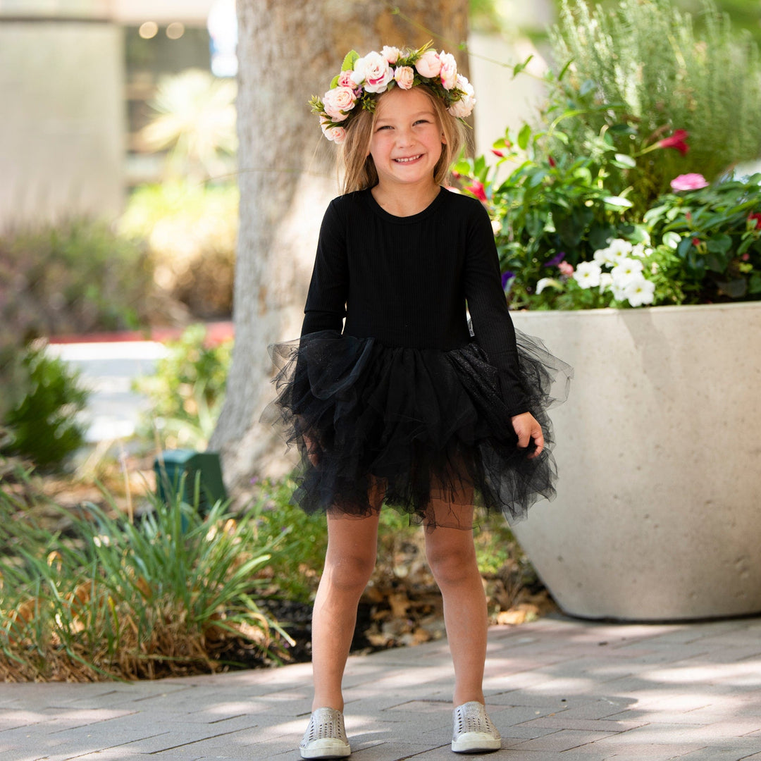 Black Ribbed Tulle Tutu Dress - Long Sleeves Black Ribbed Tulle Tutu Dress - Long Sleeves