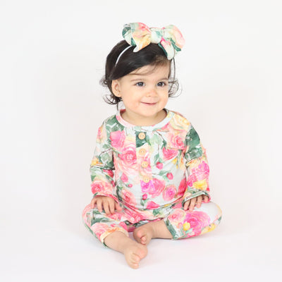 Baby Kids Bamboo Pajamas — Mint To Be Ruffle Romper — Image 1